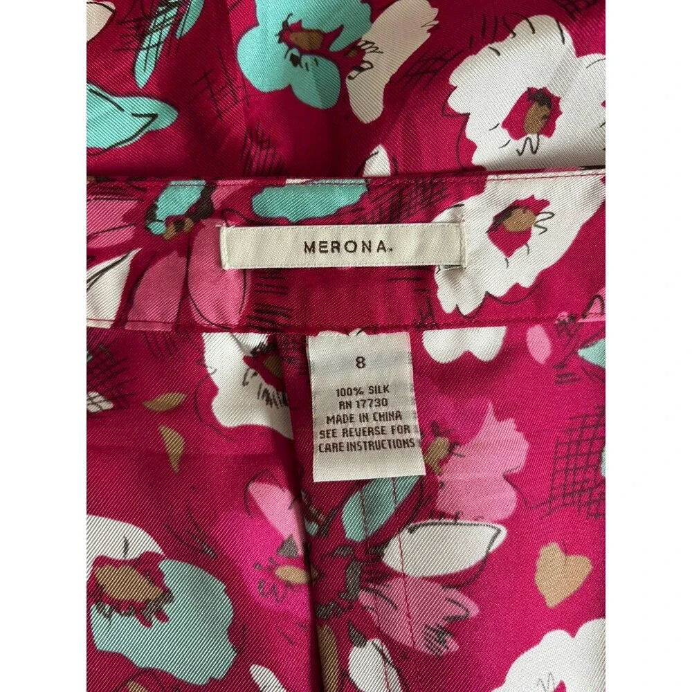 Vintage Y2K 2000s 100% SILK Merona Skirt Floral A Line‎ Pink Blue White Preppy